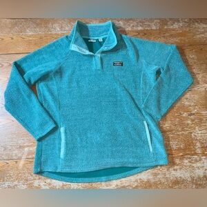 LL Bean Women's 1/4 Snap Fleece Knit Pullover Teal Blue Small Kangaroo Pocket
